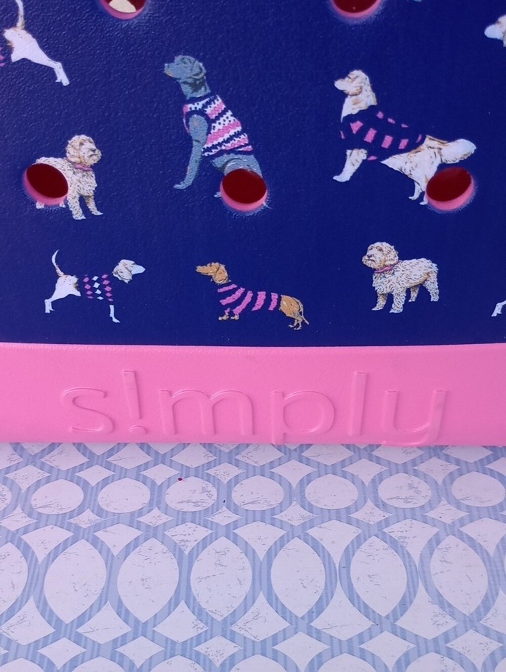 Simply Southern Dog Print Tote Bag • 29in Removable Handles • Navy & Pink • LG - Picture 2 of 10